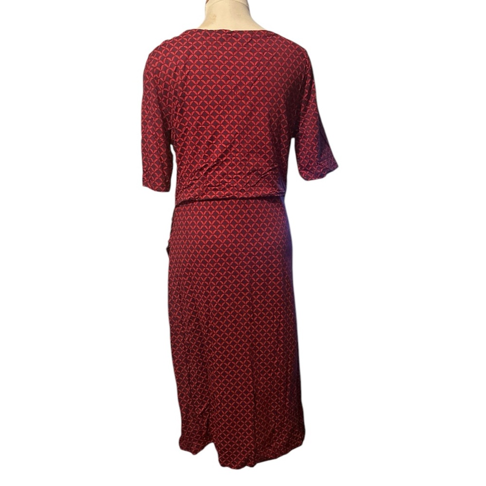 Boden Red Patterned Wrap Front Quarter Sleeved Dr… - image 4